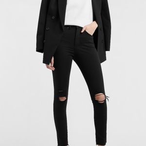 Cafe Denim premium Black Jeans Ripped Knee New Cotton Poly Spandex Size 7/8 NWOT